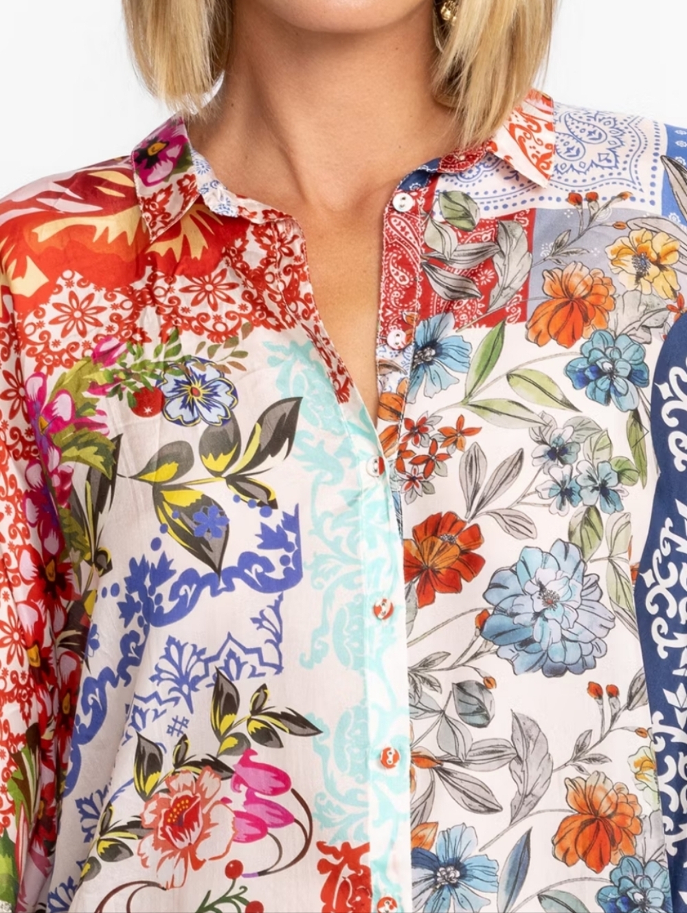 Johnny Was Tango Boho Calliope Button-Up Silk Shirt Small - Picture 5 of 9